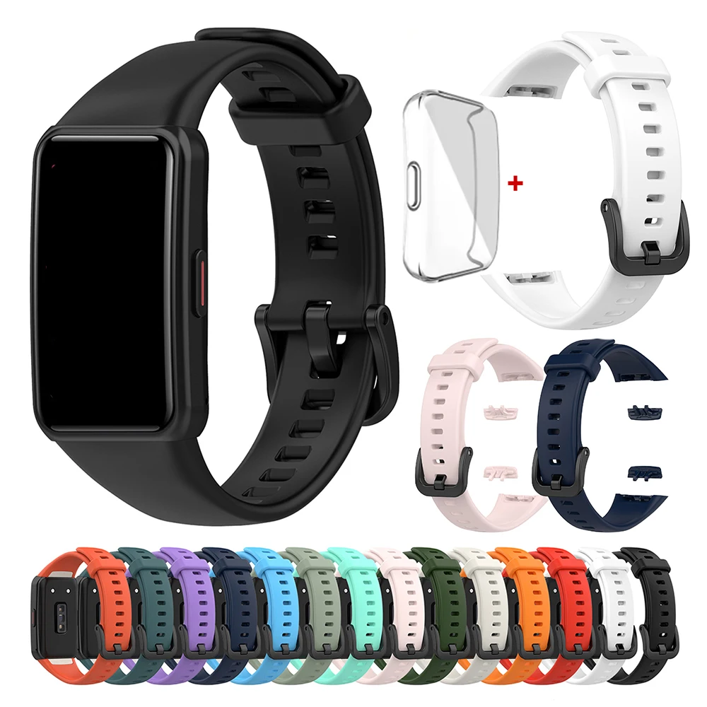 حزام سيليكون لهاتف هواوي باند 6/6 برو/شرف باند 7 6 سوار معصم كوريا + حافظة شفافة من مادة البولي يوريثان