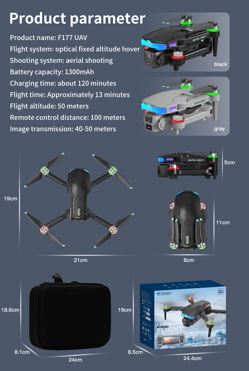 Drone pliable F177, avec double caméra HD, moteur sans balais, quadrirotor UAV, télécommande avec écran intégré de 4,3 pouces,