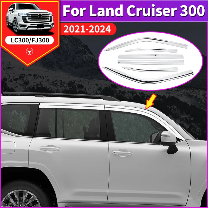 For 2021 2022 2023 2024 Toyota Land Cruiser 300 Full Chrome  Car Side Window Deflector Lc300 FJ300 Exterior Upgraded Accessories