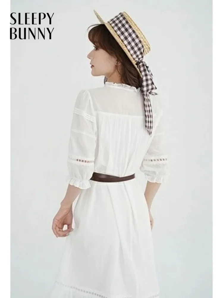 

French Vintage Midi Dress Women Lady Elegant Puff Sleeve A-Line Dress Early Spring Slim Fit Waist Casual Romantic Daily Outfit