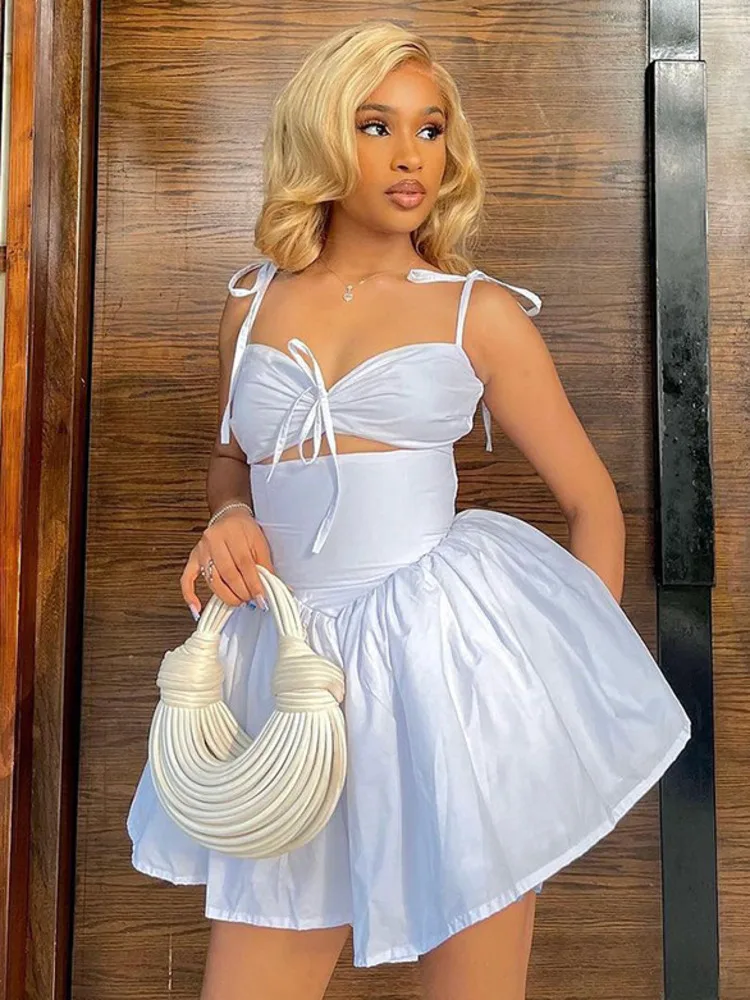 Articat Sexy Sleeveless Satin Hollow Dress For Women 2024 Summer New Wrapped Hip Dress Fashionable Elegant Slim Pleated Dress