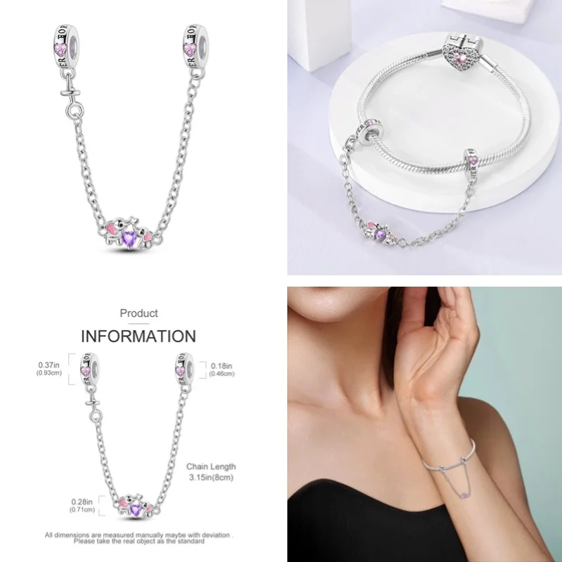 New 925 Silver Valentine\'s Day Collection, Love Spreading Safety Chain Suitable for Original Bracelets, Bracelets, DIY Jewelry