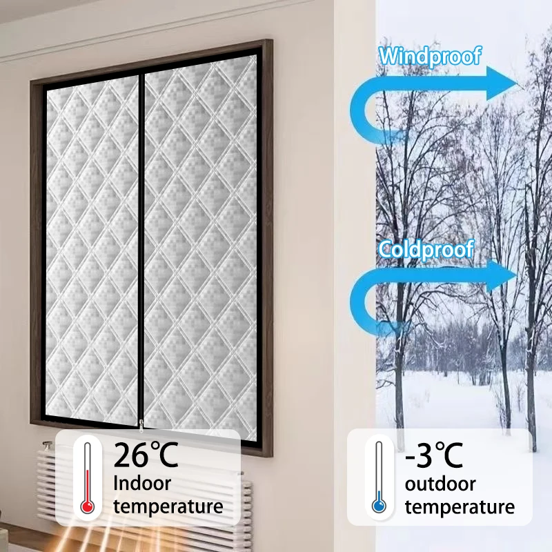 1-Pack Thick Winter Insulation Curtain – Double-Layered, Thermal, Windproof & Dustproof, Easy Hook & Loop Installation for Home