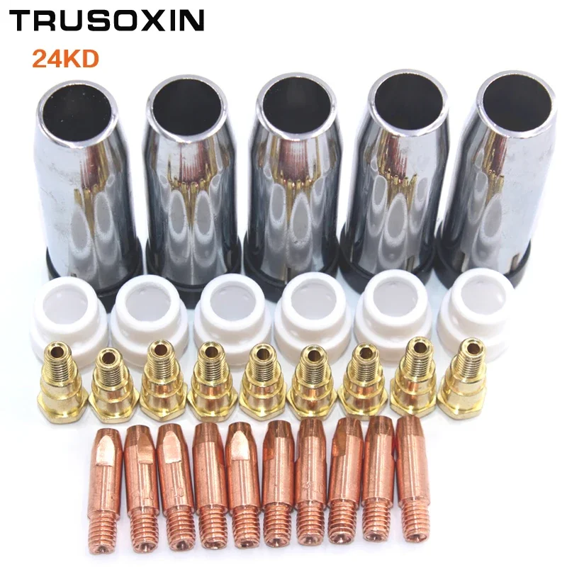 

40Pcs 24KD MIG MAG Torch Consumables Tip Electrode Shield Cup Swirl Gas Ring for MIG MAG Welding Machine Accessories