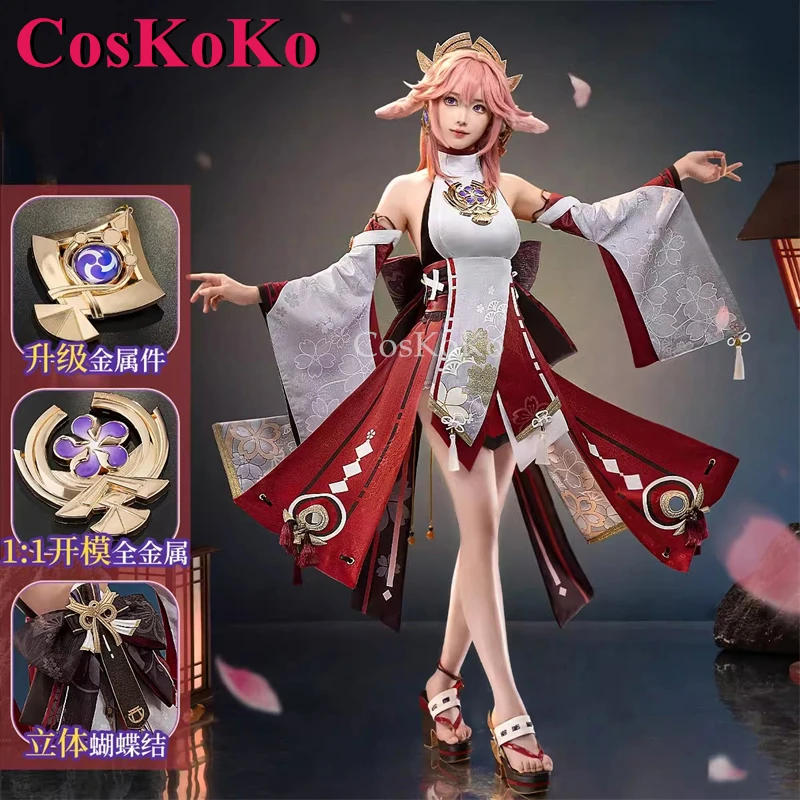 CosKoKo Yae Miko Cosplay Game Genshin Impact Costume V2.0 Gorgeous Elegant Uniform Dress Halloween Party Role Play Clothing S-XL