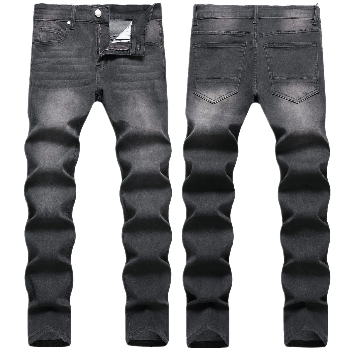 chareiharper 100 8830  plus size Men's pants trend Catshave slim stretch men's small feet jeans mid-waist wash men's wear