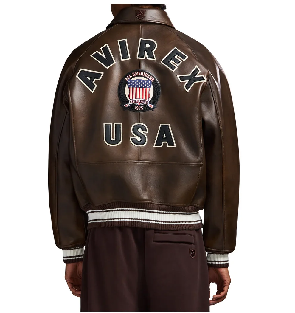 AVIREX 2025 New Arrival Vintage Brown European Vintage Lambskin Jacket Men's Classic Flight Jacket US Size Genuine Leather coat