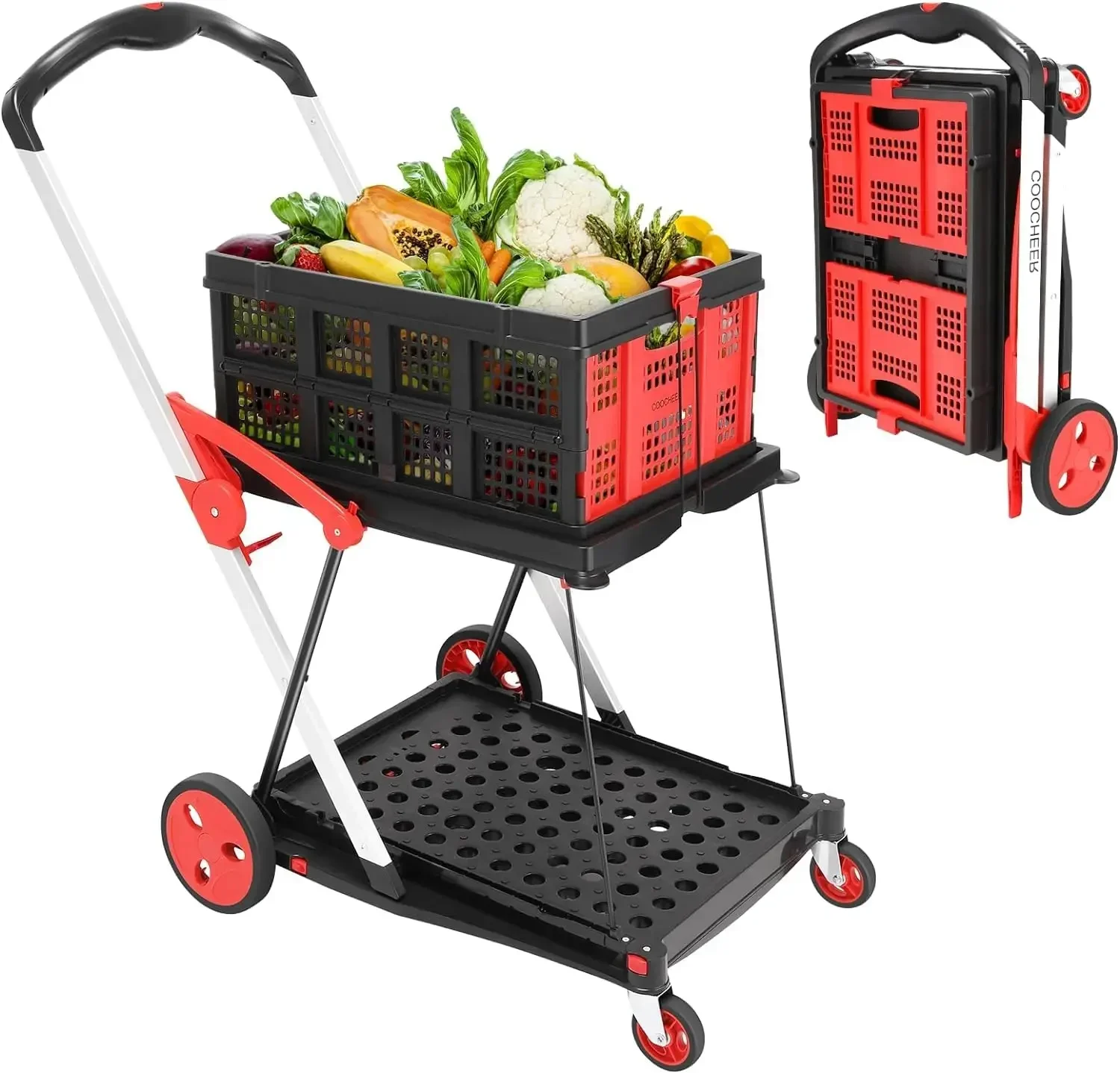Use Functional Collapsible Carts, Shopping Cart with Storage Crate, Mobile Folding Trolley, Portable Folding Cart, Shopping Cart