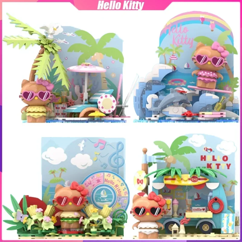 

Hello Kitty Building Blocks Sanrio Seaside Holiday Series Desktop Decoration Puzzle Assembling Model Toys Birthday Gifts for Kid