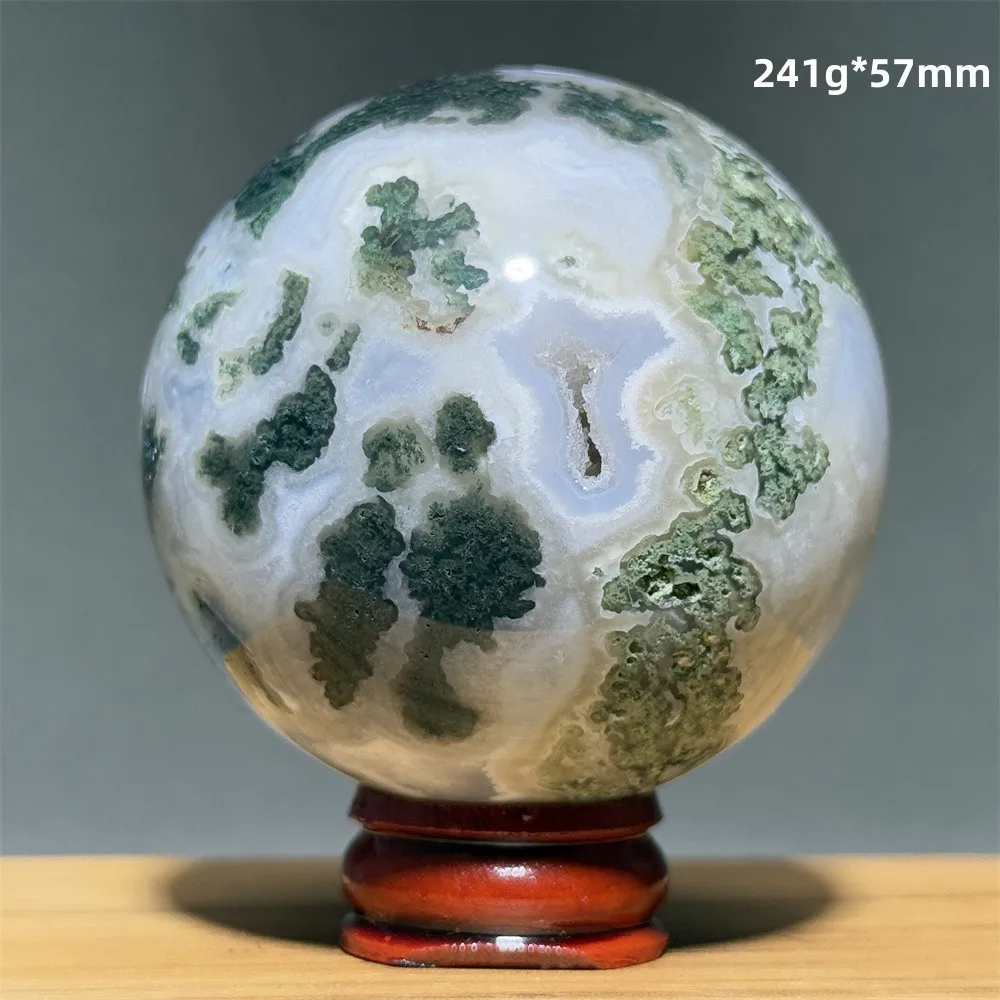 Natural Mineral Quartz Moss Agate Crystal Ball Home Feng Shui Lucky Ornaments Reiki Healing Spiritual Meditation Gem+Base - view 4