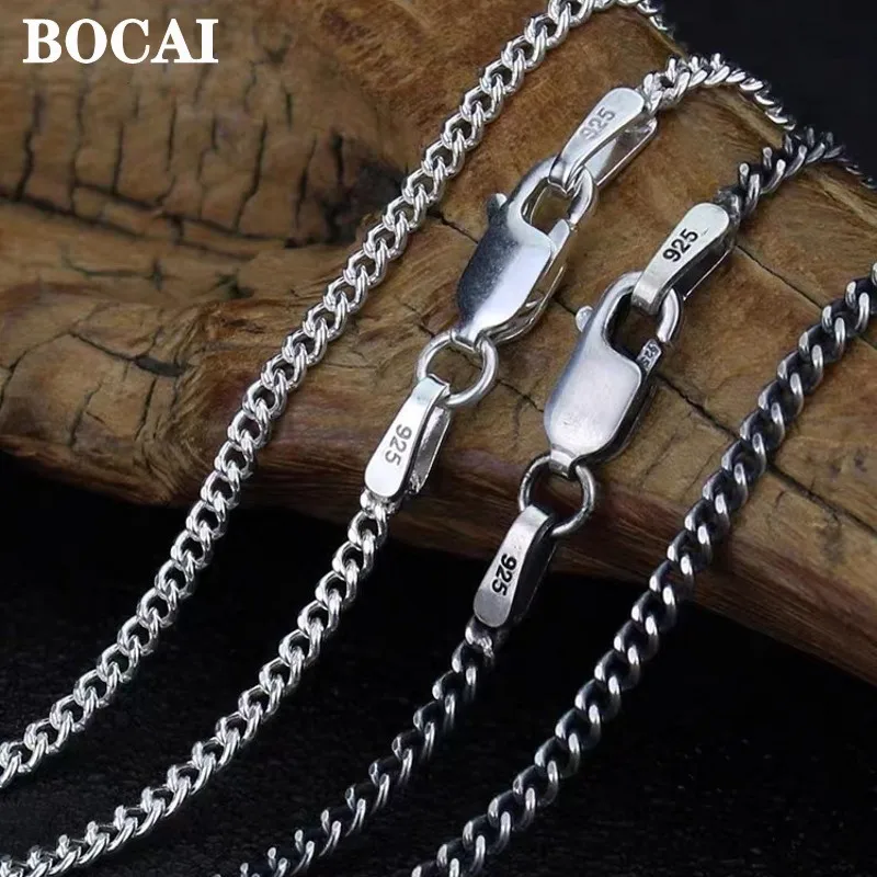 BOCAI New 100% 925 Sterling Silver Jewelry Accessories Trendy Punk Hip Hop Men's and Women's Necklaces Cuban Chain Detaj Style