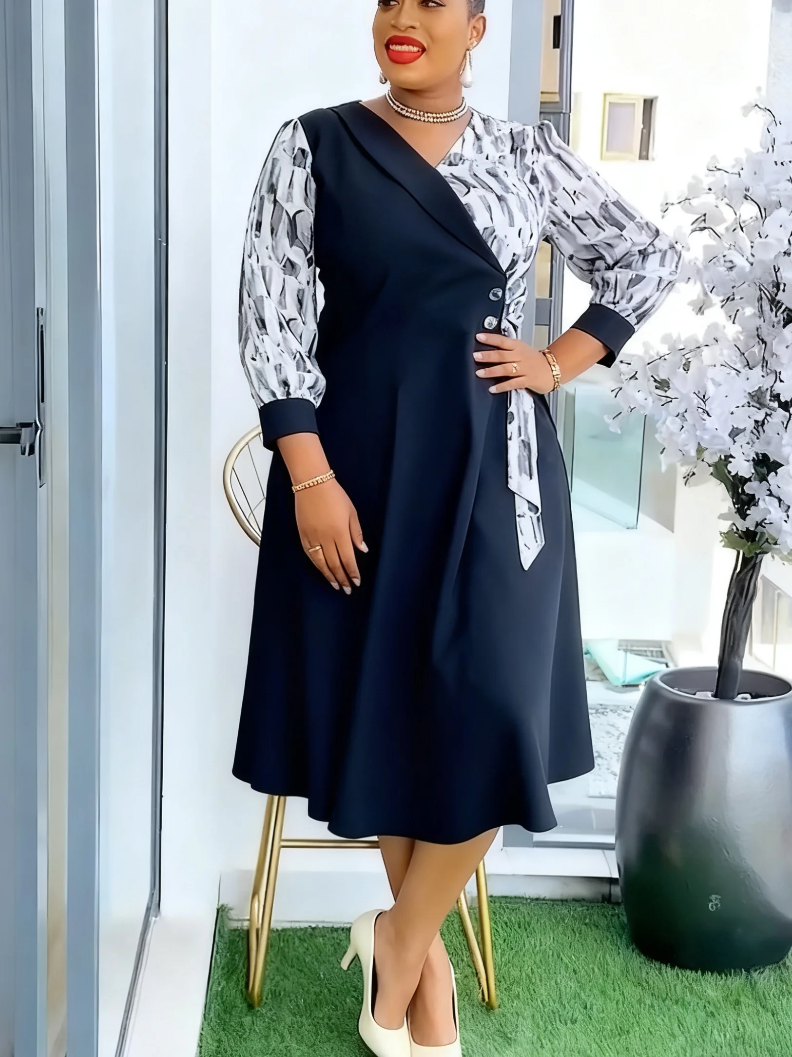 

Женское платье подружки невесты с африканским принтом