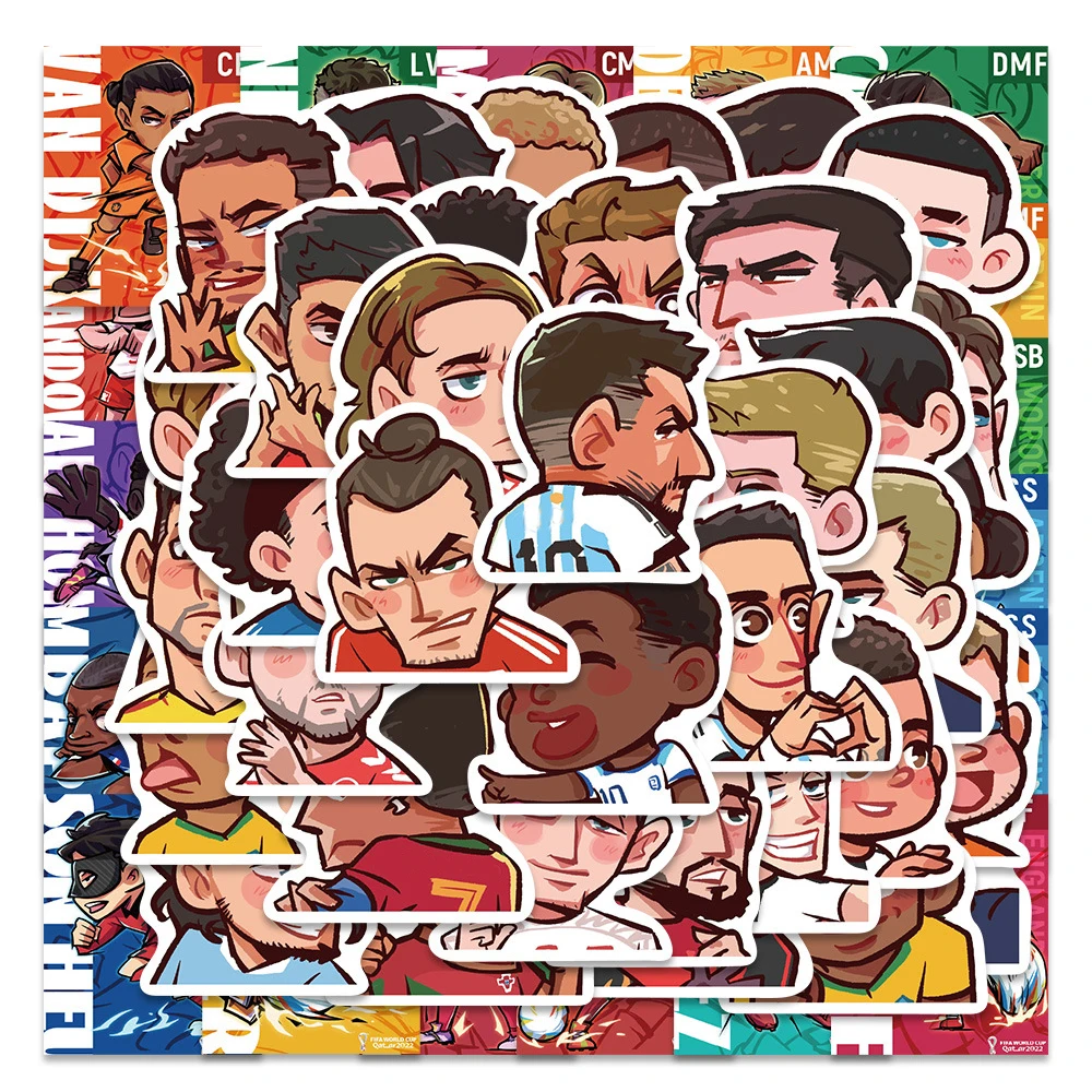 10/30/54Pcs Football Star Q-Version Cartoon Stickers Waterproof Decal Graffiti Laptop Motorcycle Car Cool Soccer Sticker Packs