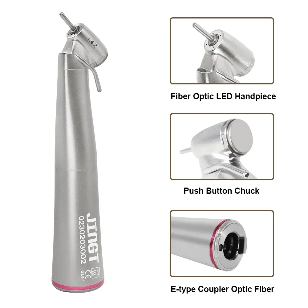 Dental Fibra Óptica LED Handpiece, Aumentando Contra Angle, Micromotor Elétrico, Projetado para Sabedoria, Corte de Dentes, 1:4, 2, 45 °