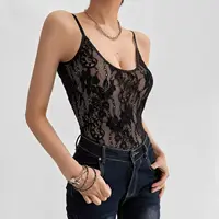 Sexy See Through Lace With Lining Backless Spaghetti Strap Bodysuit Woman Sling Tight Short Jumpsuit Slim Fit Rompers Playsuits - Image 2