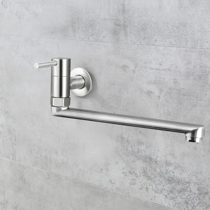 Смеситель для кухонной мойки, настенный смеситель из нержавеющей стали 304, одиночный смеситель для холодной воды, расширенный смеситель для бассейна с шваброй на балконе