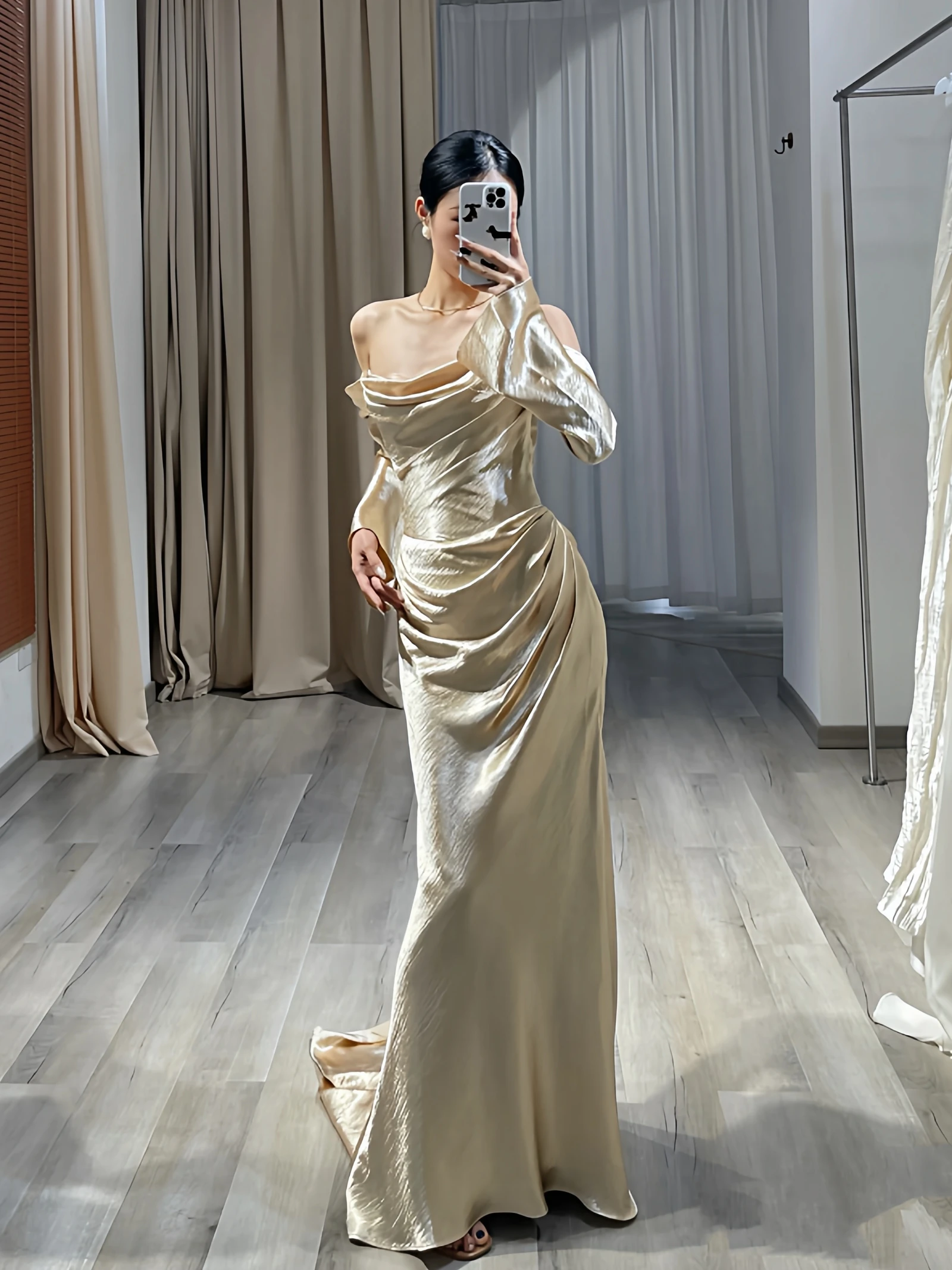 

Вечернее платье Ele Fi Tail для женщин, модное, из атласной ткани, с эффектом похудения, со средней талией, длинное, в пол, однотонное, бальное платье