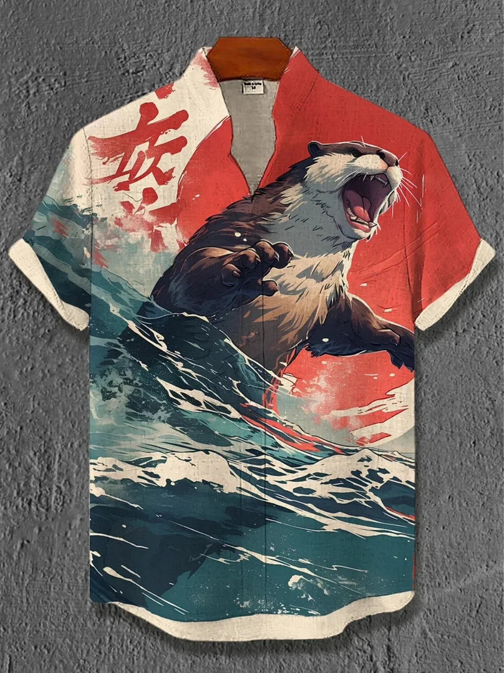 

Men's 3D Printed Short Sleeve Shirt Fashionable Stand up Collar High-Quality Linen plus Size Social Party Streetwear