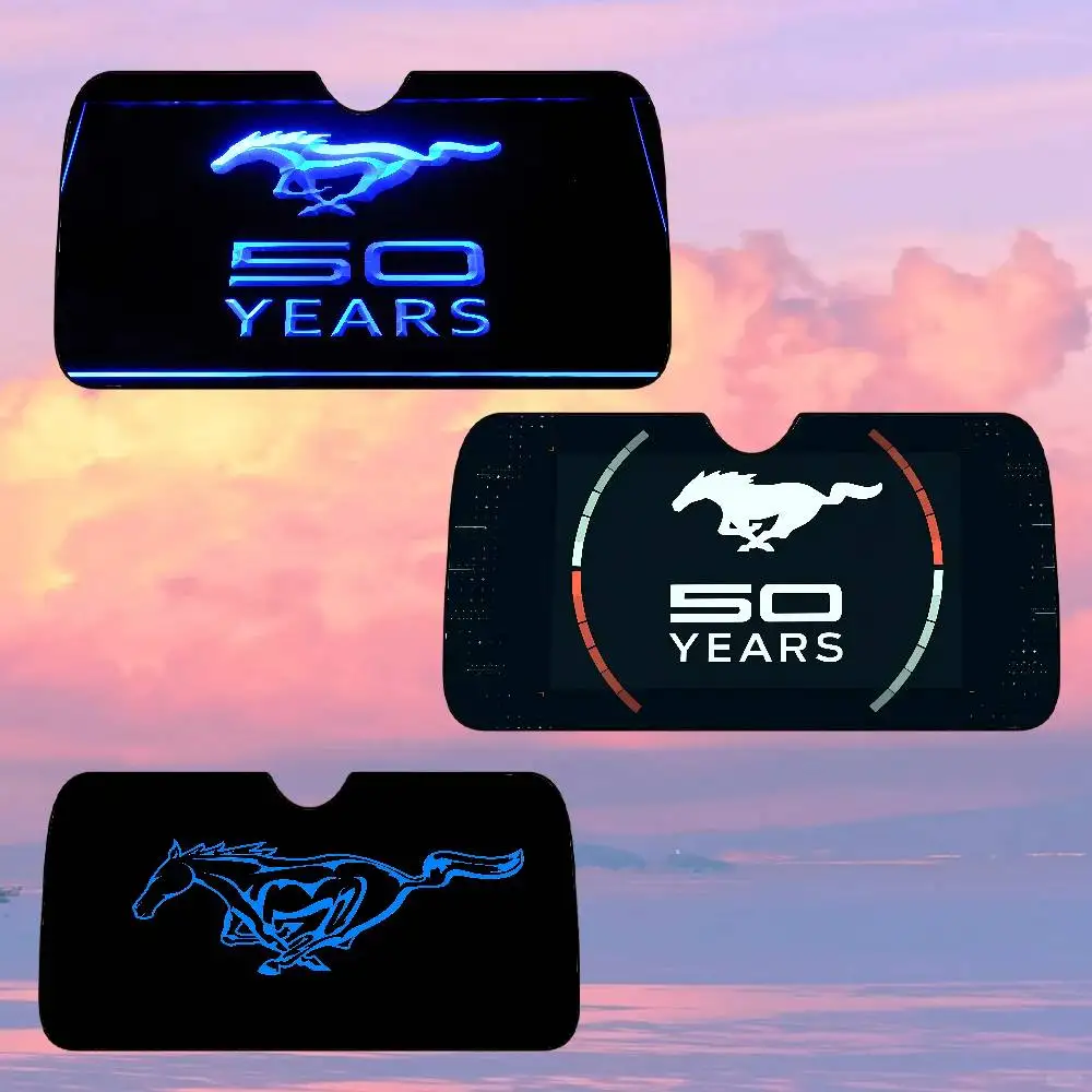 F-Fords M-Mustang 50 Jahre Auto-Sonnenschutz, Auto-Windschutzscheibe, universeller Sonnenschutz, zusammenklappbare Visierabdeckungen