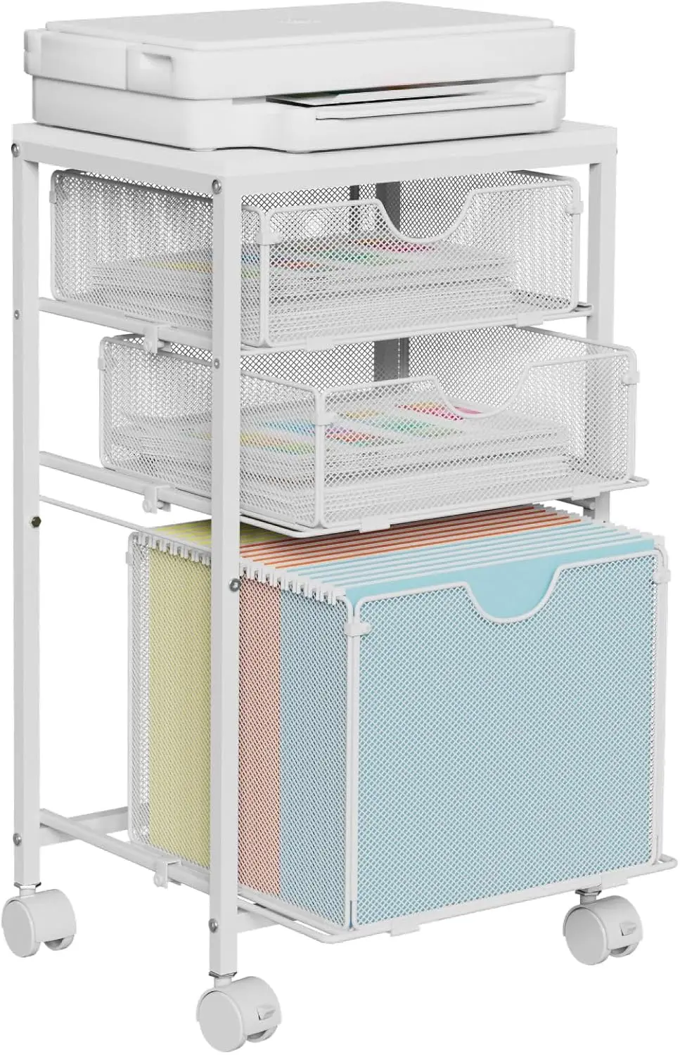 

Тележка для документов на колесах с 3 ящиками, органайзер из дерева и сетки на колесах для домашнего офиса, белая