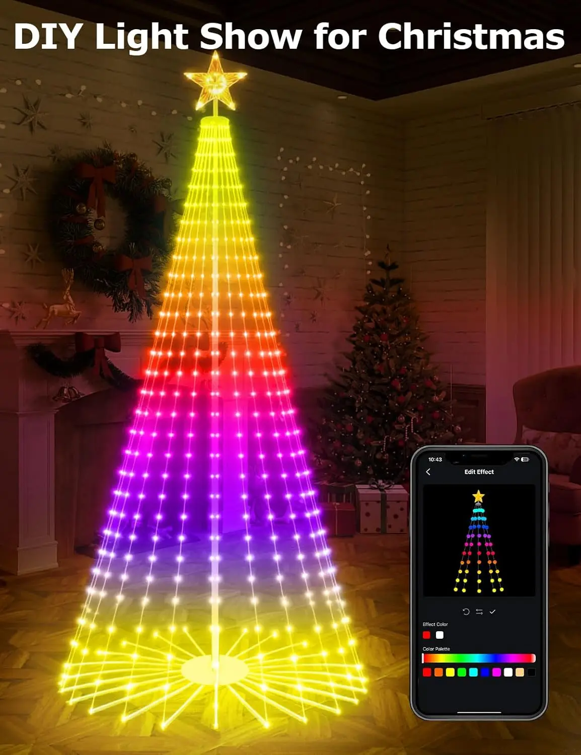 8FT Smart RGBW LED Christmas Tree with App Control, Music Sync, Timer & DIY Lightshow for Outdoor Holiday Decor