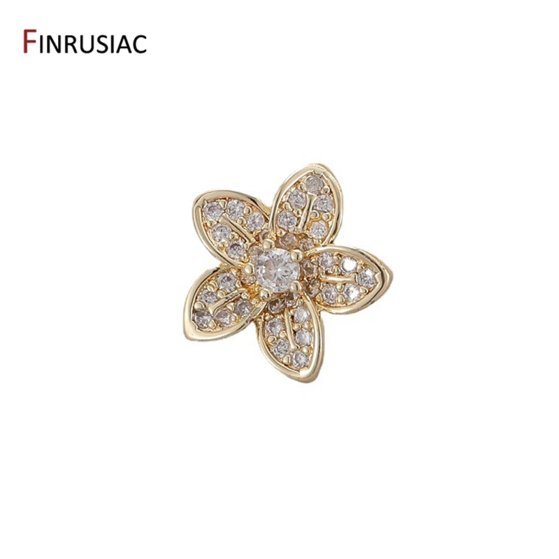 14K Gold Plated Brass Zircon 2 Holes Flower Beads Separator Spacers Components For Natural Stones Pearls Jewelry Making Supplies