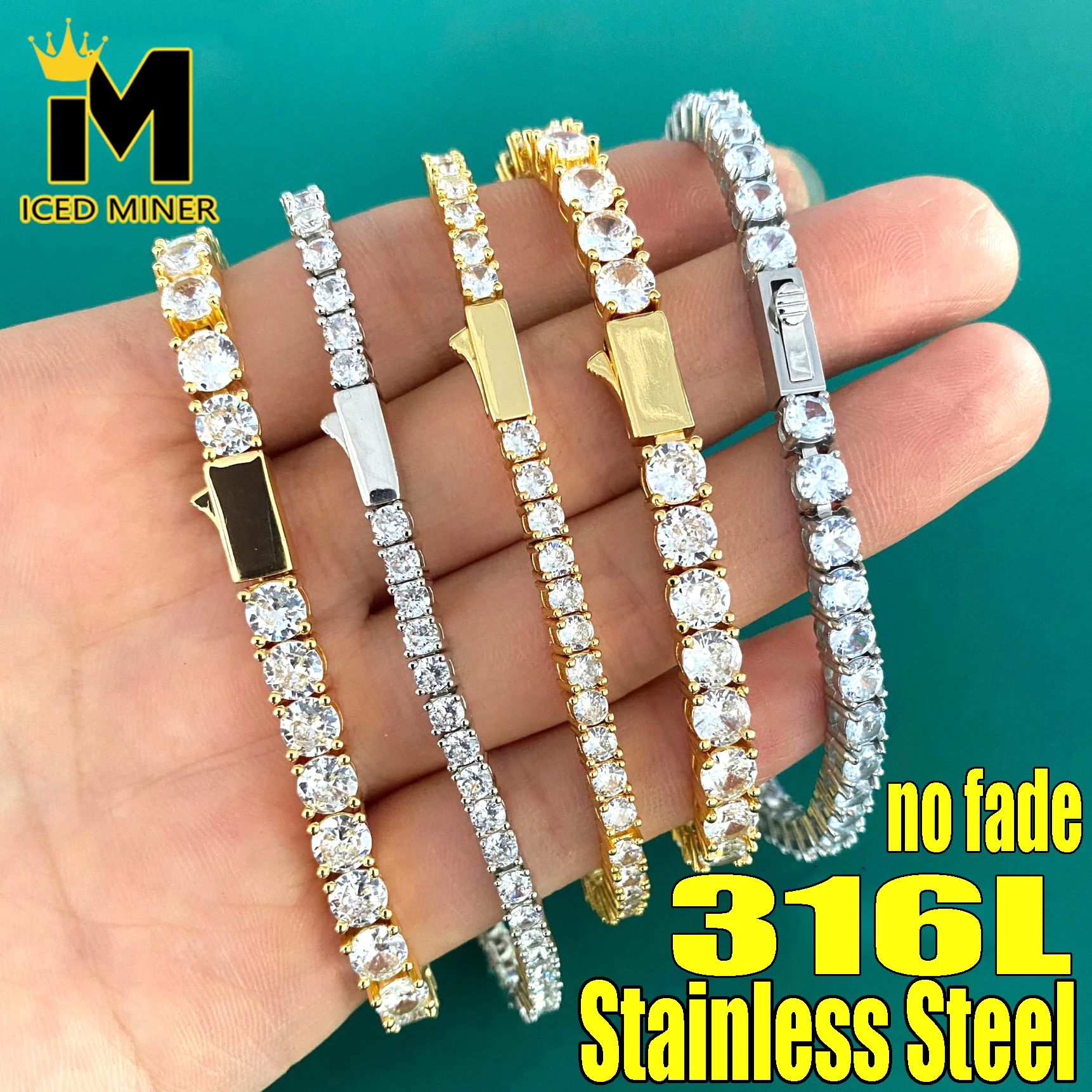 3/4/5/6mm 361L Stainless Steel Bracelet Tennis Chain Diamond Zircon Iced Out For Men Women Fashion Hip Hop Jewelry Free Shipping