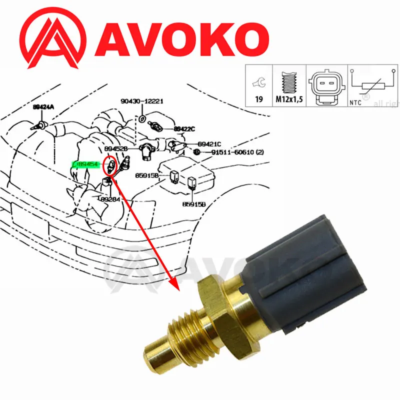 

M12x1.5 Coolant Temperature Sensor For Toyota Corolla 2.0 D-4D Hilux 2.5 3.0 RAV 4 Verso Auris Avensis Land Cruiser 89454-20010