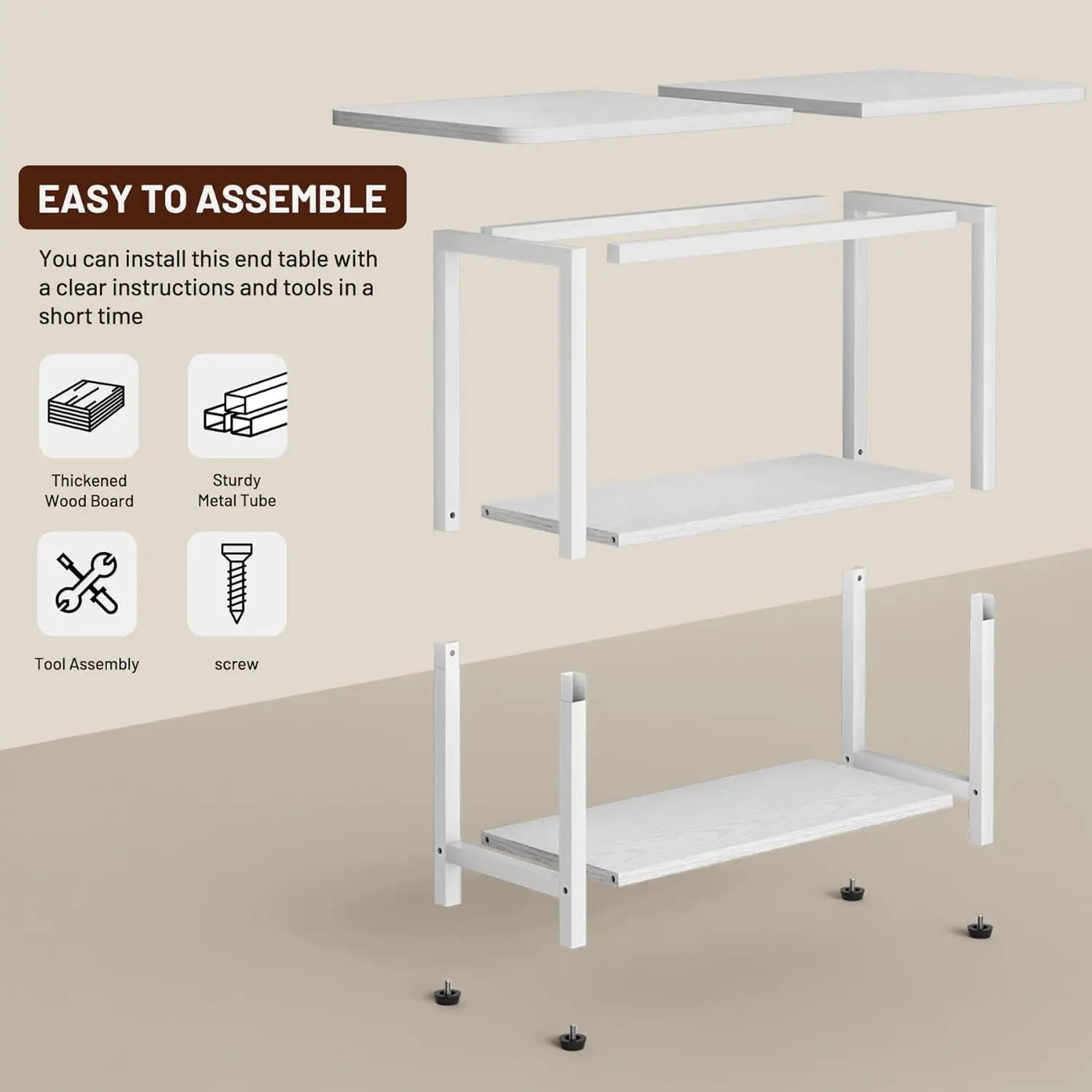 Side Table for Living Room, 3-Tier End Table for Small Space with Wide Storage Tabletop, Elegant White Narrow Nightstand for