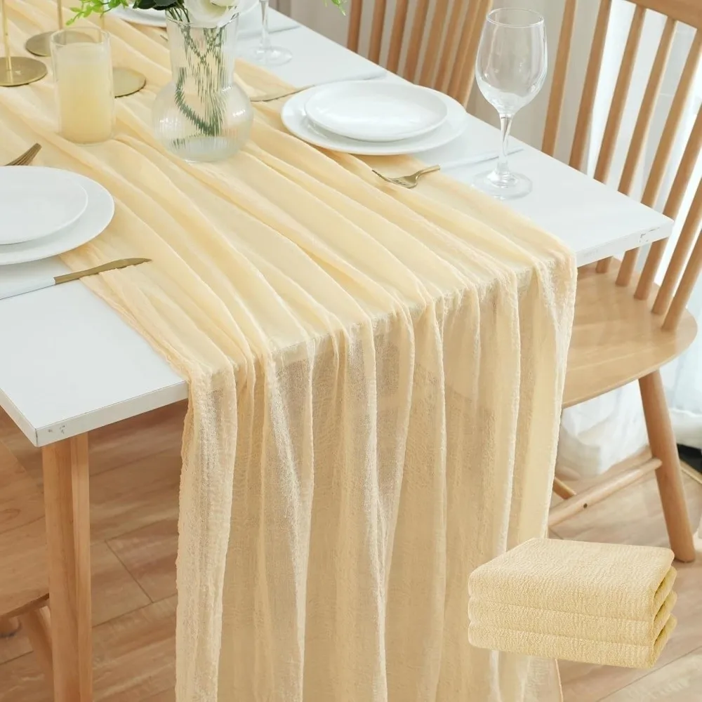 Vintage Table Runners Seersucker Pleated Fabric Gauze Tablecloth Rustic Country Multi-color Cheesecloth Table Setting