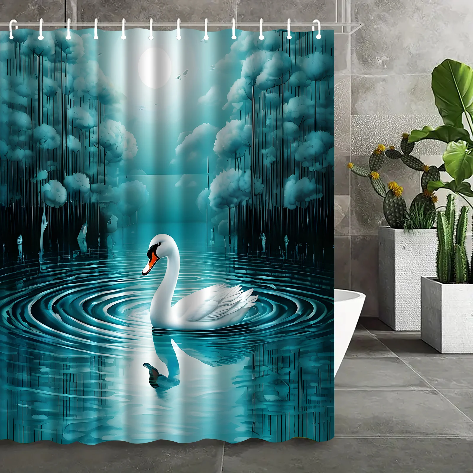 

"Enchanting Swan Lake Shower Curtain - Perfect for Bathroom Decor. High-Quality Fabric Ensures Durability and Water Resistance."