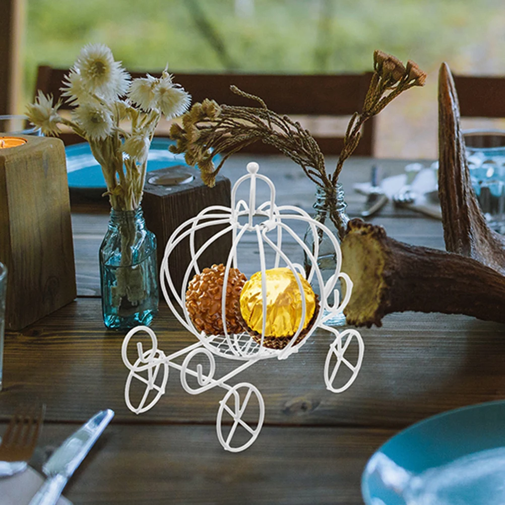 

6 Pcs Wedding Carriage Boxes Hollow White Iron Candy Holder Pumpkin Shape Durable Metal Party Supplies Chocolate Storage