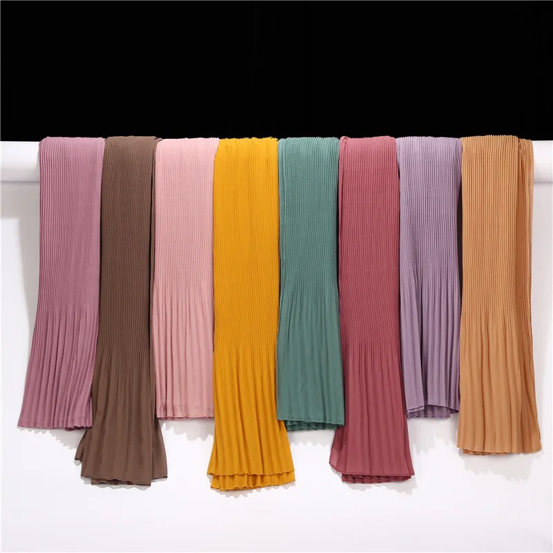 Crinkle Chiffon Hijabs For Woman Pleated Scarf Hijab Hood Women Shawls High Quality Muslim Headband Wraps Turbans