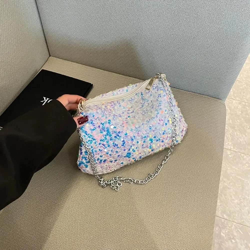 Einfarbige Umhängetasche mit Pailletten, einfache INS-Kette, Pailletten, Umhängetasche, Tasche, Handytasche, kleine quadratische Tasche, Dinner-Party – Detail 16