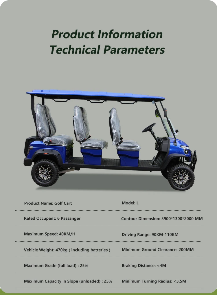 lsv Luxury Interior 6 Seat Electric Golf Cart CE Approved 72V Power Street Legal 5KW AC Motor 30-50Km/h