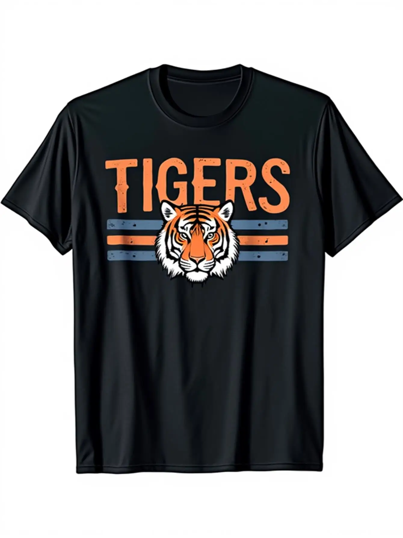 

Men's Retro Tiger Pattern T-Shirt with Bold Orange Tiger Text and Striped Tiger Face, Black Vintage Sports T-Shirt, Breathable Crew Neck Shirt Suitable for Casual Wear, Sports Activities, Basketball Fans