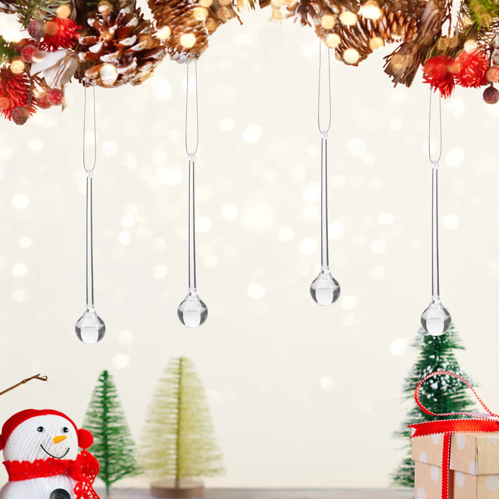 6pcs Water Drop Shape Icicle Pendants Christmas Tree Hanging Adornments Tree DIY Decors