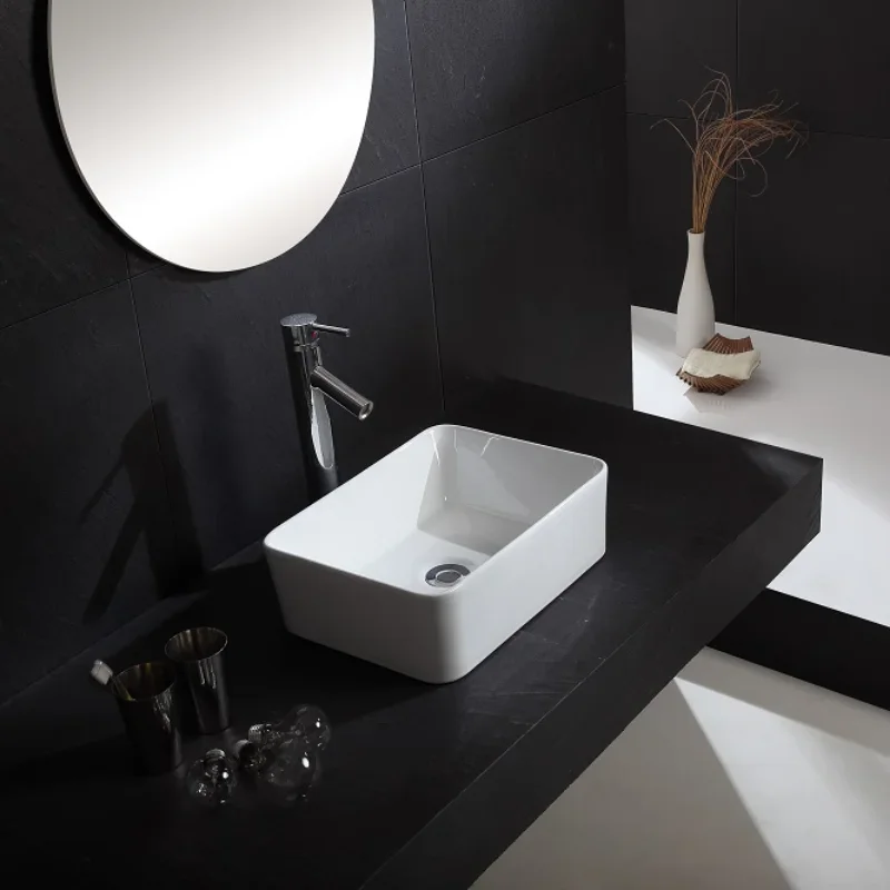 Indoor Outdoor White Ceramic Rectangular Sink Mall Bathroom Countertop Vanity Art Basin Above Counter Vessel Sink