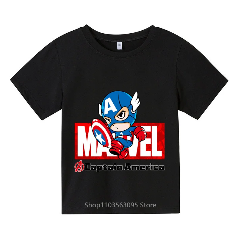 2024 Summer Marvel Cap America Graphic Tee Boys Girls Cotton Casual Chic Short Sleeve Kids Clothing Trendy Outfit