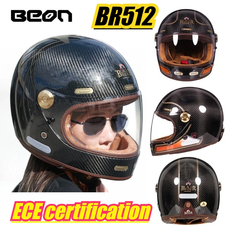 

BEON B512 BR512 Full Face Carbon Fiber Helmet Motocross Vintage Motorcycle Scooter Autocycle Retro Helmets ECE Cascos De Moto