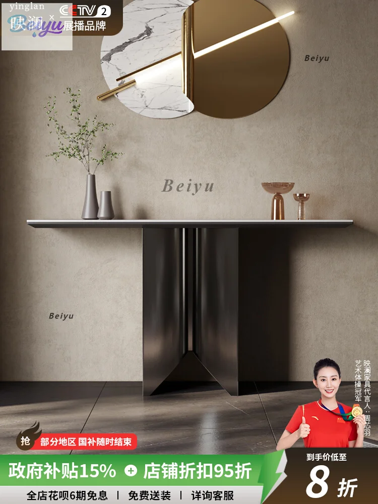 

Light luxury entrance table Modern simple rock slab is facing the door Black designer Internet celebrity high-end entrance cabin