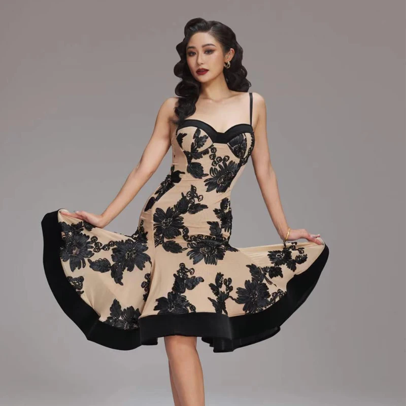 Fashion Women Latin Dance Competition Costume Adults Samba Rumba Latin Dance Dress Female Performance Dancing Dresses SL13016