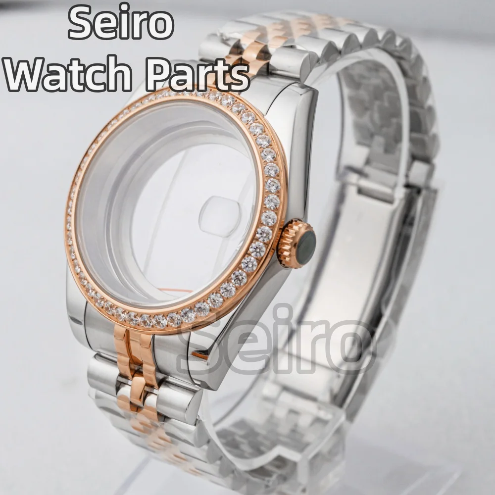 

36/39mm Diamond Bezel NH35 Case Oyster Jubilee Strap Sapphire Glass Mod For Datejust NH35 NH36 Movement Watch Accessories Parts