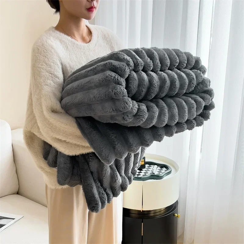 Soft warm rabbit plush blanket for beds winter fluffy coral fleece sofa throw blanket large bedspread thicken bed sheet