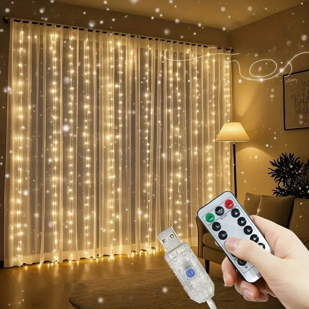 حفل زفاف عيد الميلاد عطلة ديكور المنزل في الهواء الطلق LED جارلاند الجنية ضوء مصباح حديقة سلسلة 8 وضع USB ضوء الستار #1