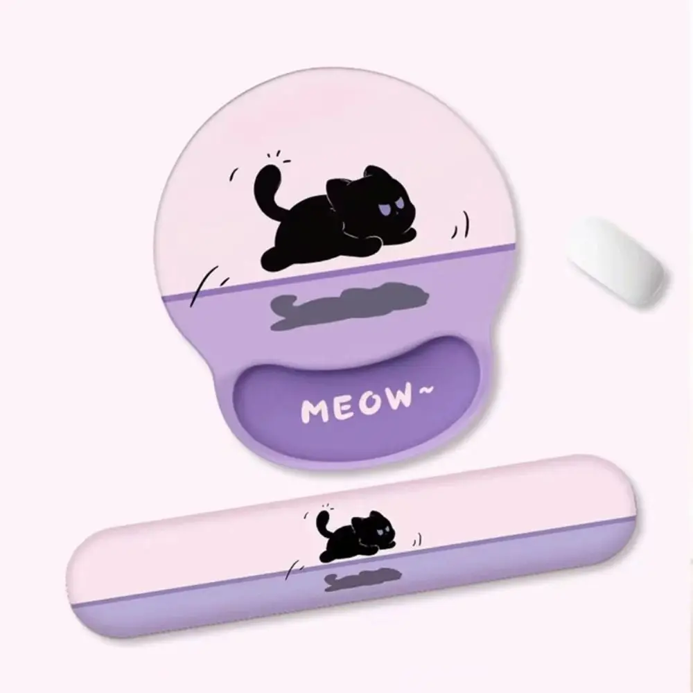 

Нескользящий коврик для мыши с поддержкой рук, черный кот, удобный мягкий коврик для клавиатуры с мультяшным котом, кавайный милый 3D-кот, противоскользящий коврик для мыши для дома