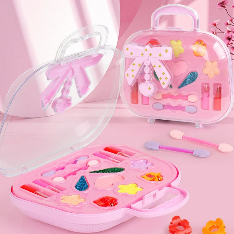 Children's Girls Makeup Toys Set Cute Bow Bag Eyeshadow Palette Lipstick Girls Birthday Party Dress Up Makeup Toys Best Gifts