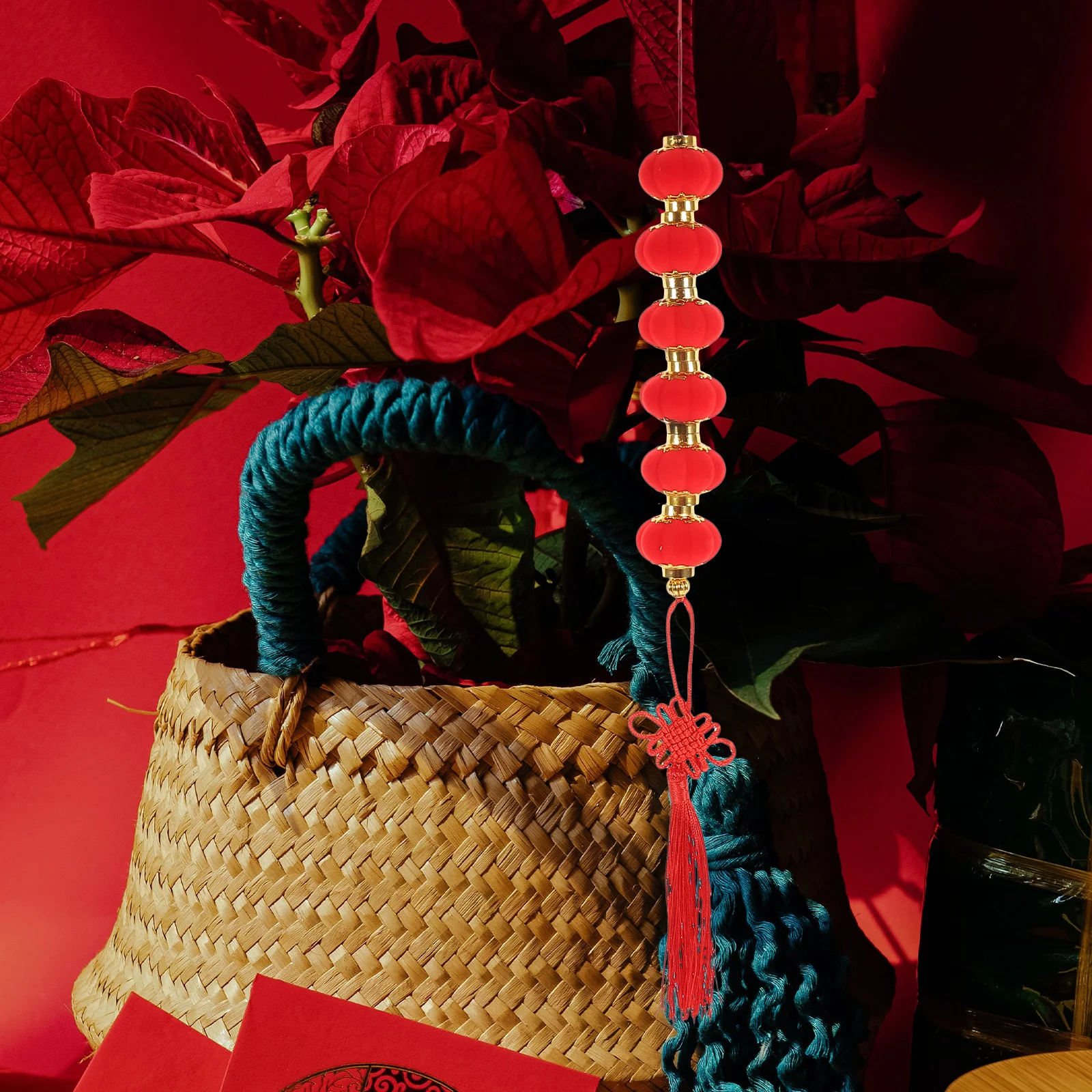 

1 String Of Small Red Lantern Decor Chinese Style New Year Hanging Ornament For Door Wall Spring Festival Supplies Tassel