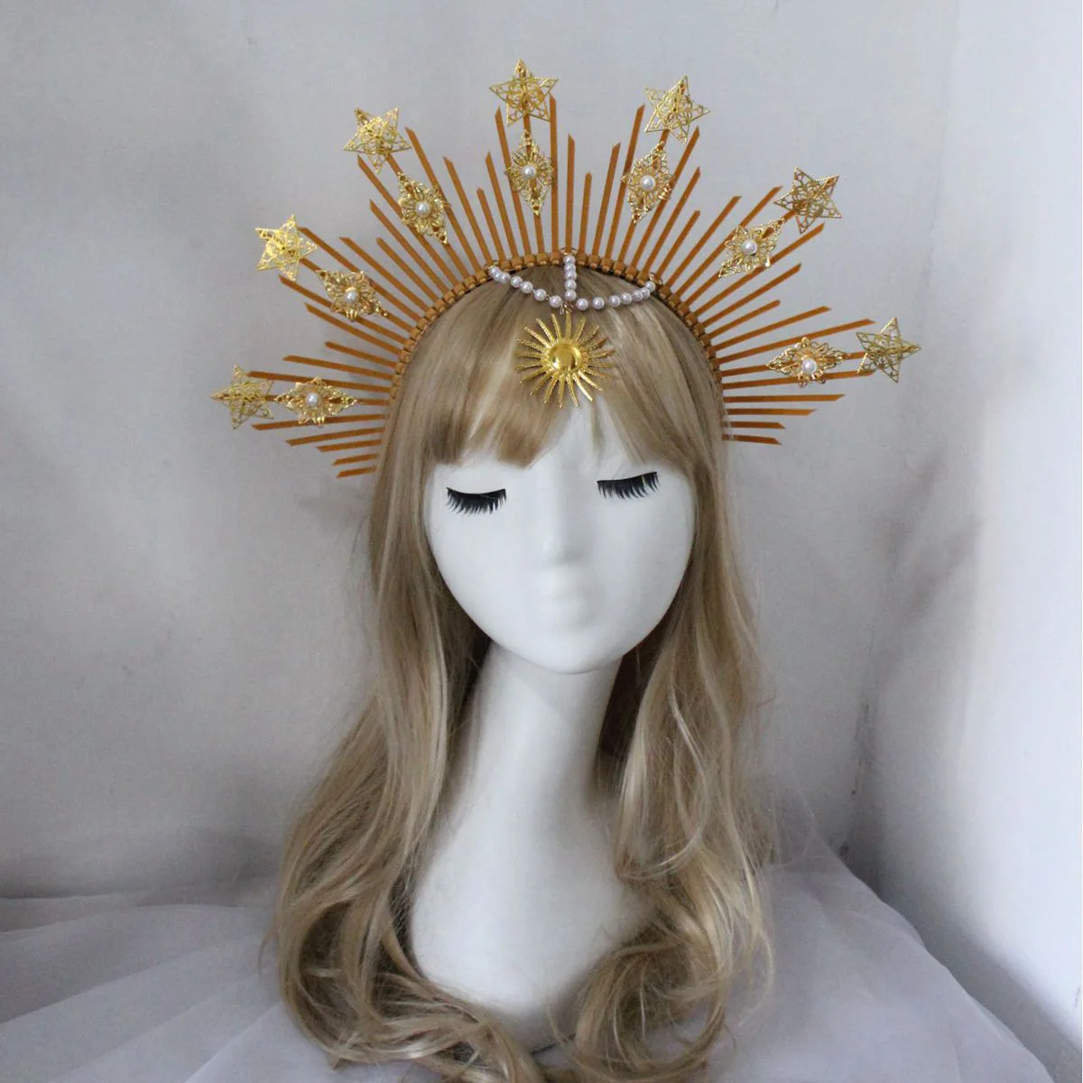 Gothic Halo Crown Headband Halloween Vintage Sun Goddess Baroque Sunburst  Lolita Tiara Headpiece