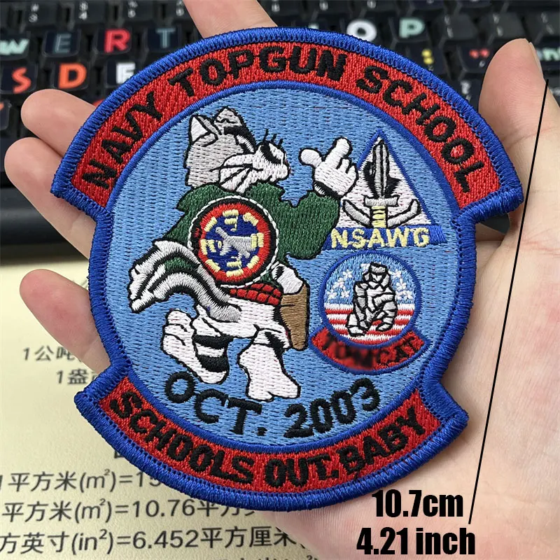 Cartoon Cat Tactical Patch Creative Navy TOPGUN SCHOOL Embroidered Badge Fashion DIY Sewing Decorative Applique Unique Armband